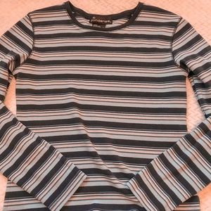 Blue, yellow, and white striped shirt